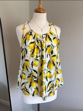 J.Crew lemon print cotton halter tank top summer blouse S
